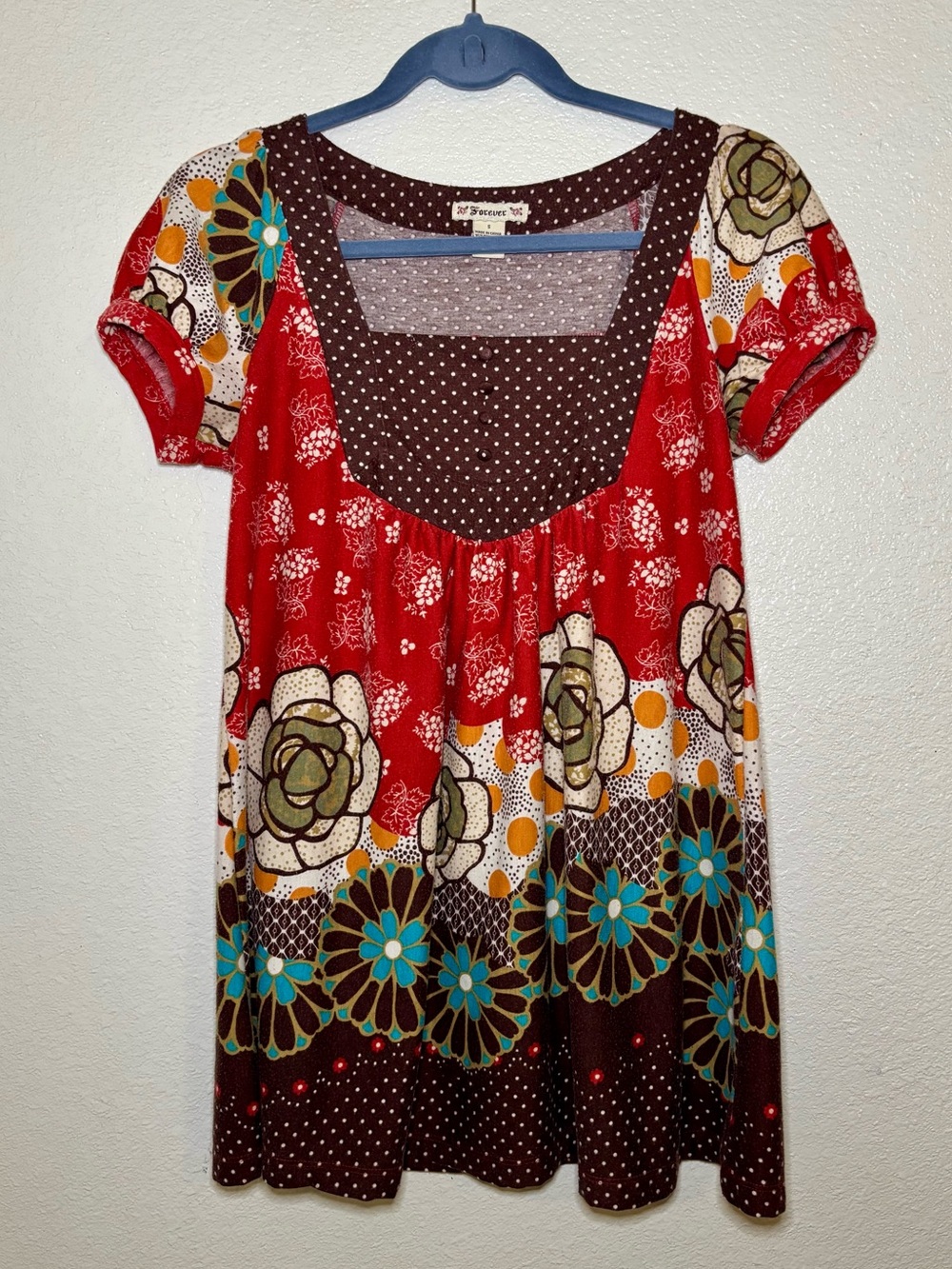 VTG Forever 21 Floral with polka dotsTop Sz Small Short Sleeve